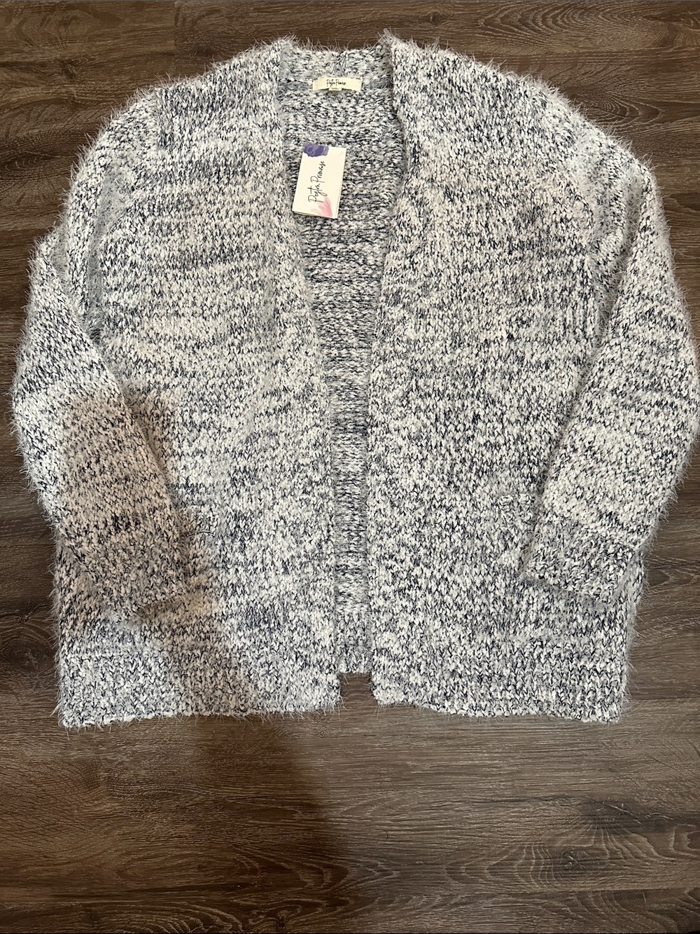 Soft Marled Open-Front Cardigan - Gray/White